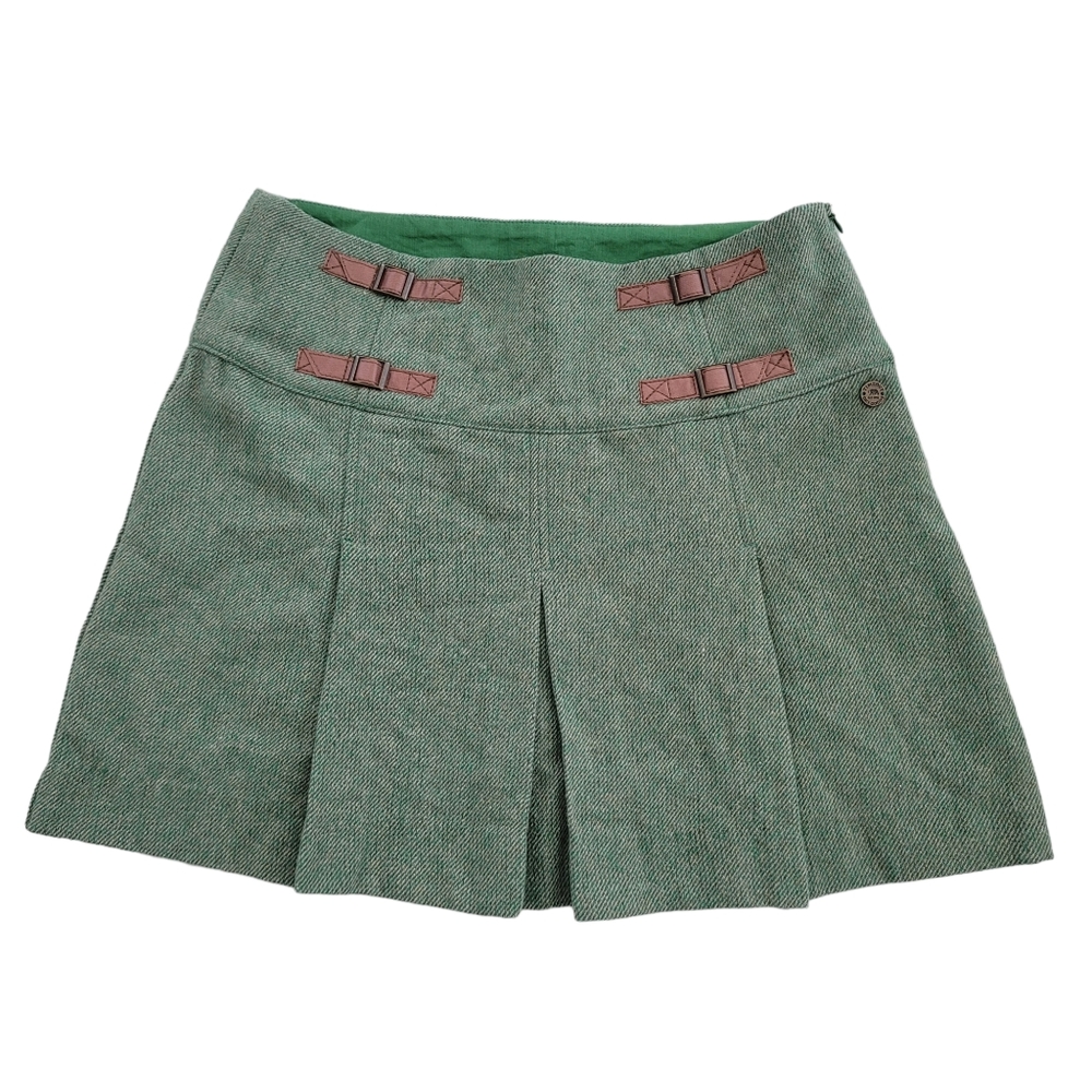 TIMEOUT green tweed pleated mini skirt
